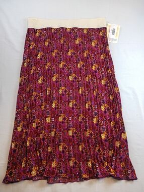 #1117 Lularoe Jill Pleated  Floral Print Skirt with Cream Waistband